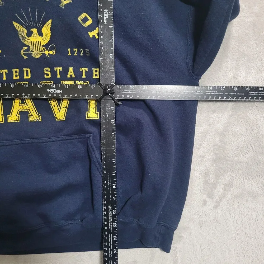 Gildan US Navy Hoodie Mens XL Blue Fleece Pullover Graphic Military Sweatshirt - Picture 4 of 6